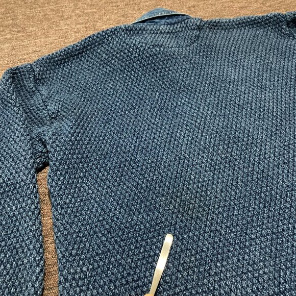 Vtg Blue Willi's Sweater Men's Medium Grandpa 90s Cable Fisherman Denim Indigo - Picture 11 of 11